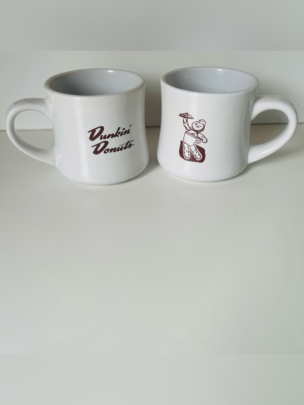 Set of 2 Vintage Dunkin Donuts Diner Style Heavy Coffee Mugs Dunkie Man Logo